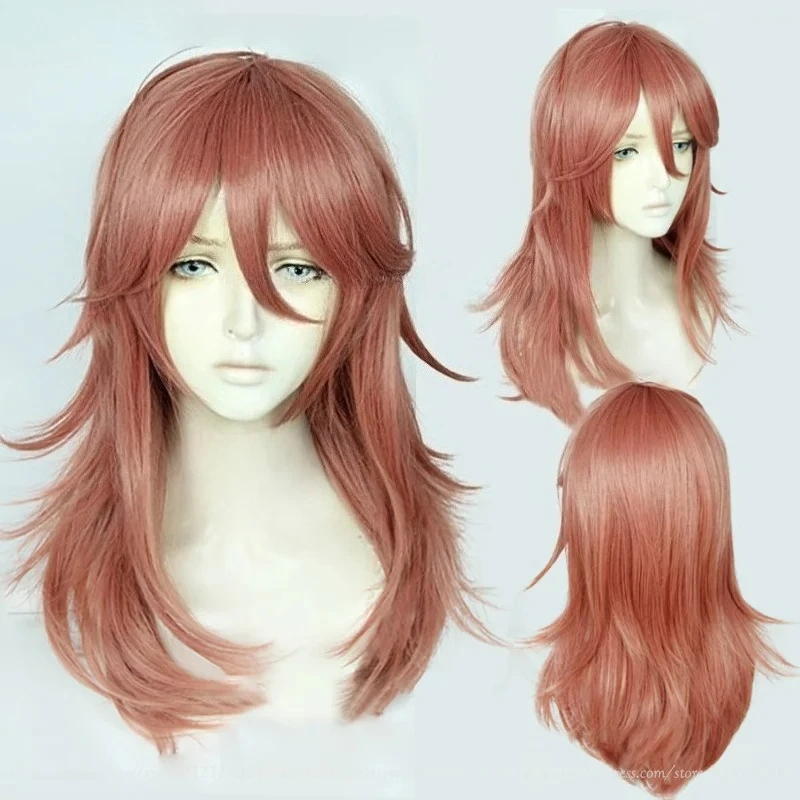 Anime COS ange diable Cosplay perruque ange diable Cosplay 60 cm Orange brun clair Cruly perruques résistant à la chaleur cheveux synthétiques