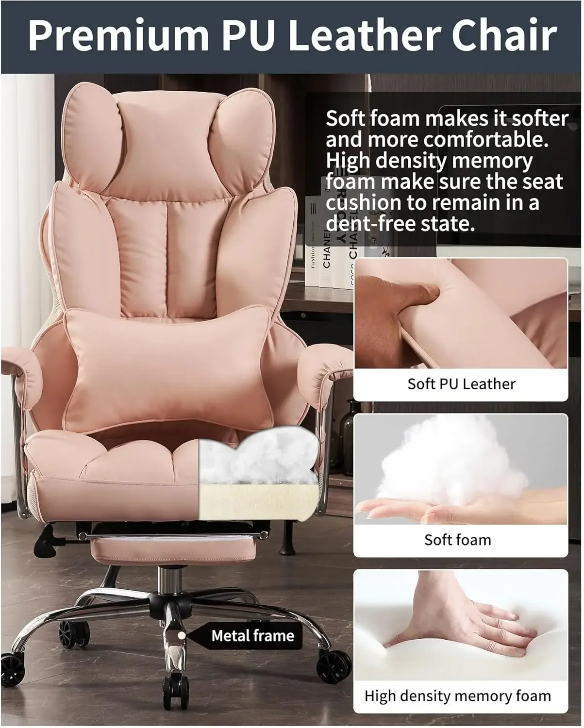 كرسي مكتب كبير وطويل 400 رطل، كرسي مكتب تنفيذي عالي التحمل مع مسند للقدمين، كراسي مكتب المكتب المنزلي