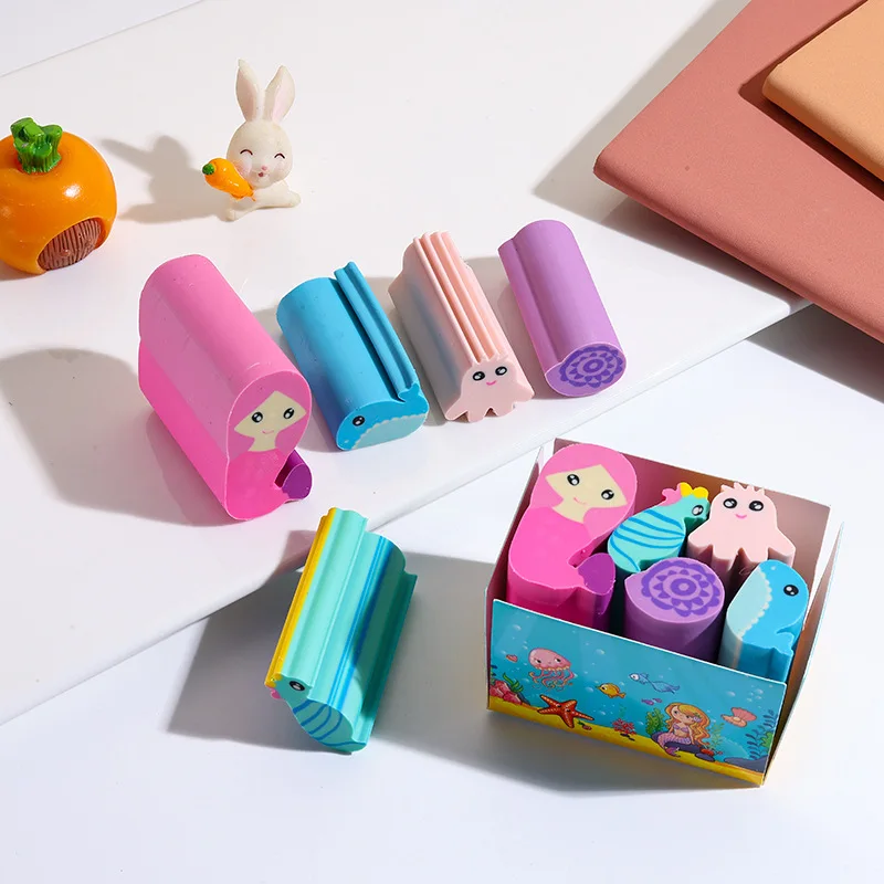 5Pcs/Lot Ocean Themed Cuttable Eraser Mermaid Octopus Whale Design Non-Toxic Clean Erase Rubber for School Supplies Kids Gifts