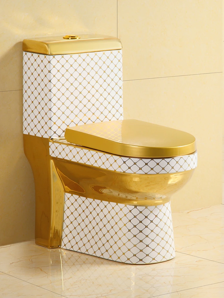 New Colorful Gilded Toilet Ceramic Creative Personalized Siphon Large Caliber Connected Toilet Wall Row