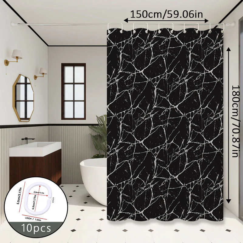 Nordic Style Light Luxury Black Marble Texture Bathroom Partition Curtain, Shower Curtain, Adding a High-End Charm to the Bathroom - view 3