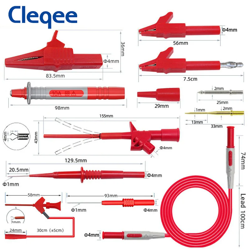 Cleqee P1300G 35PCS Banana Plug Multimeter Test Lead Kit Test Hook Alligator Clip Automotive Test Piercing Puncture Probes