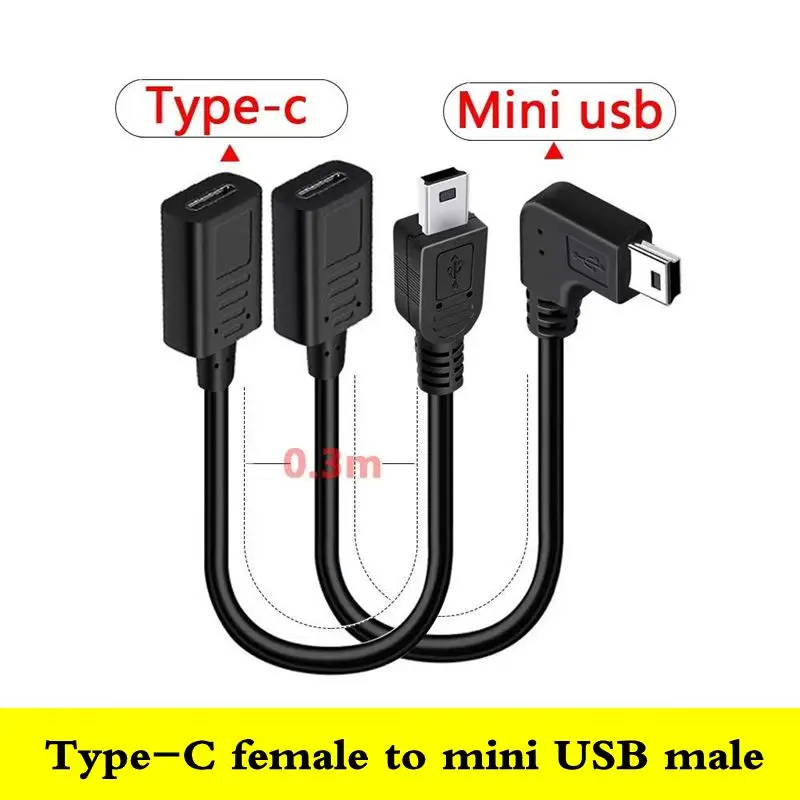 0.25m Mini USB Male to Type-C Female Converter T-Port Car Driving Recorder Electronic Dog Type-C Adapter