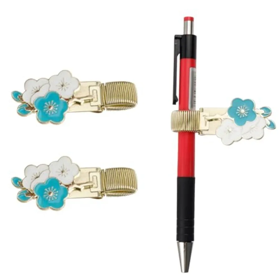 

2pcs Metal Pen Clip Holders Decorative Floral Pencil Holder Clips Spring Loop Pen Pencil Clip Organizer for Notebook Clipboard