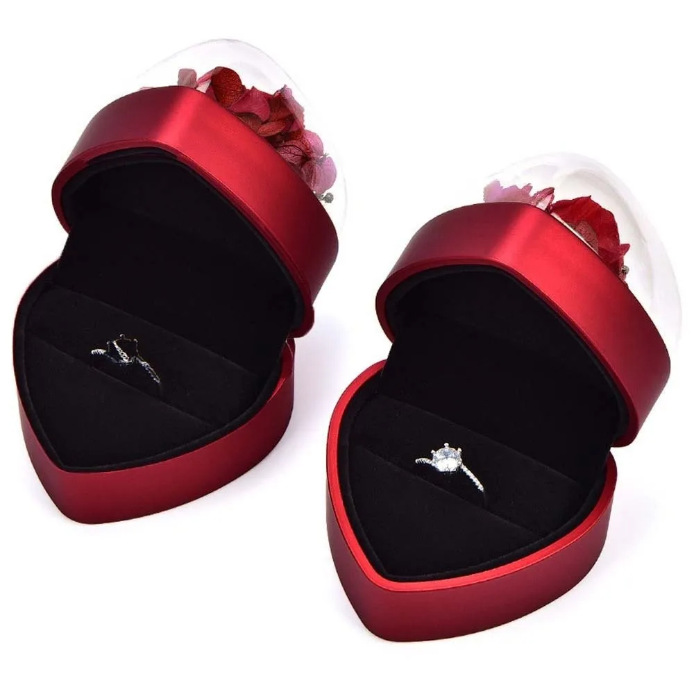 

Композитная бумажная коробка для колец в форме сердца, розовая акриловая витрина для колец, чехол для хранения сережек, трехмерный органайзер для ювелирных изделий, пара