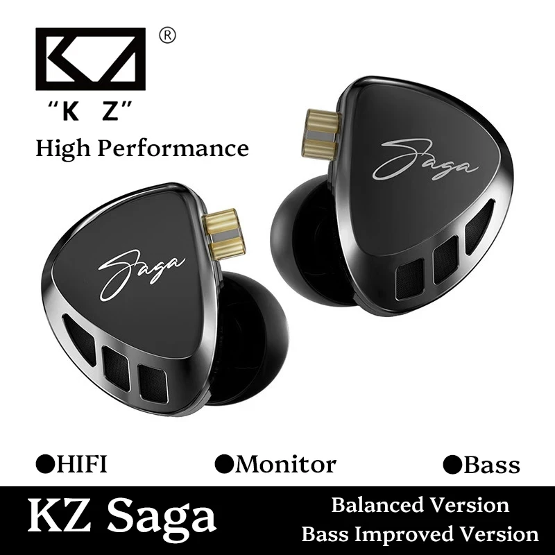 KZ Saga Wired Earphone High Performance Metal HIFI Bass Improved 3.5MM In Ear Earbud With Mic Noise Cancelling For Stage Monitor