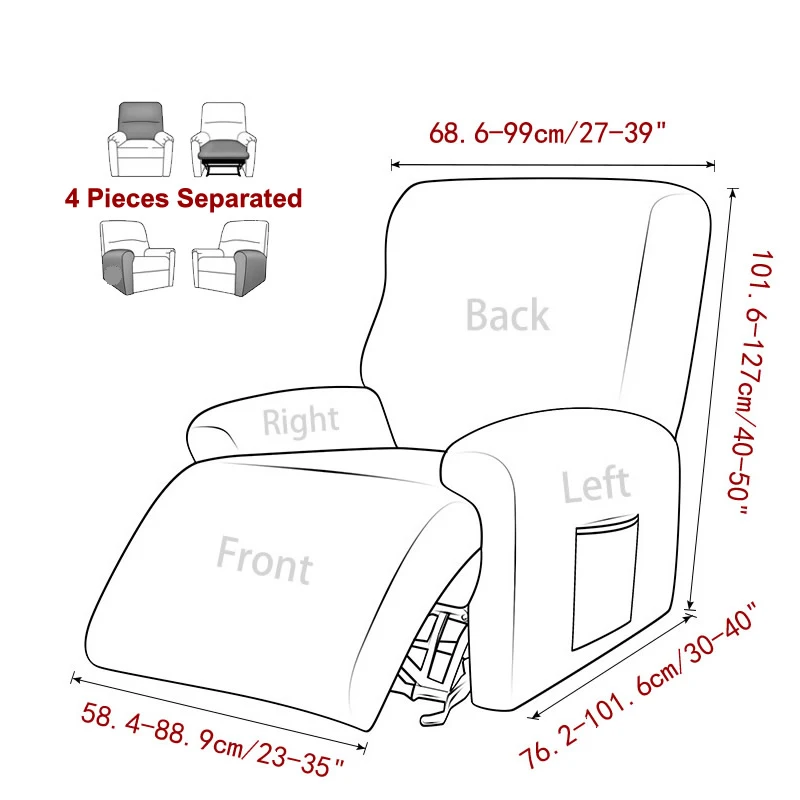 4pcs Velvet Soft Recliner Chair Cover Solid Color Relax Armchair Slipcover Elastic All-inclusive Reclining Sofa Protective Case