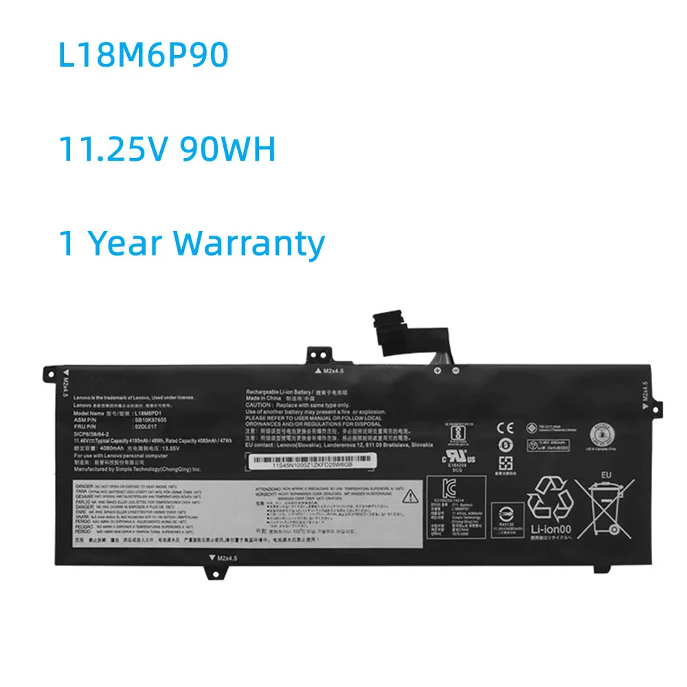 L18M6P90 11.25V 90Wh/8000mAh Laptop Battery For Lenovo ThinkPad P53 Series L18C6P90 02DL028 5B10W13901 SB10K97664