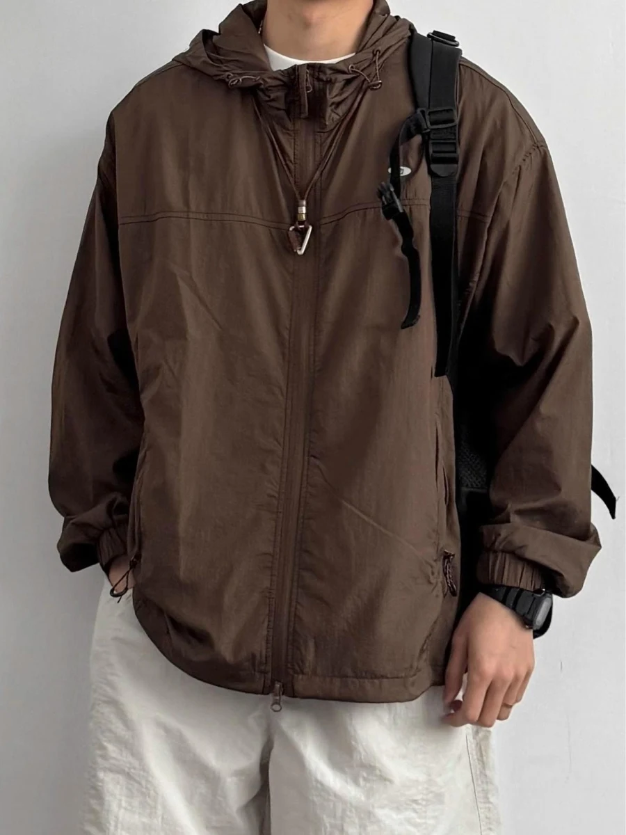 

Retro American Sle Men's Summer Lightweight Loose Casual UV Protection Jaet Breathable Zipper Decorated Polyester Fiber