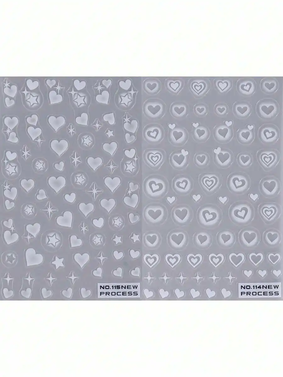 

2pcs 3D Airbrush Heart Nail Stickers, Valentine's Day White Heart Star Nail Art Decals, Elegant