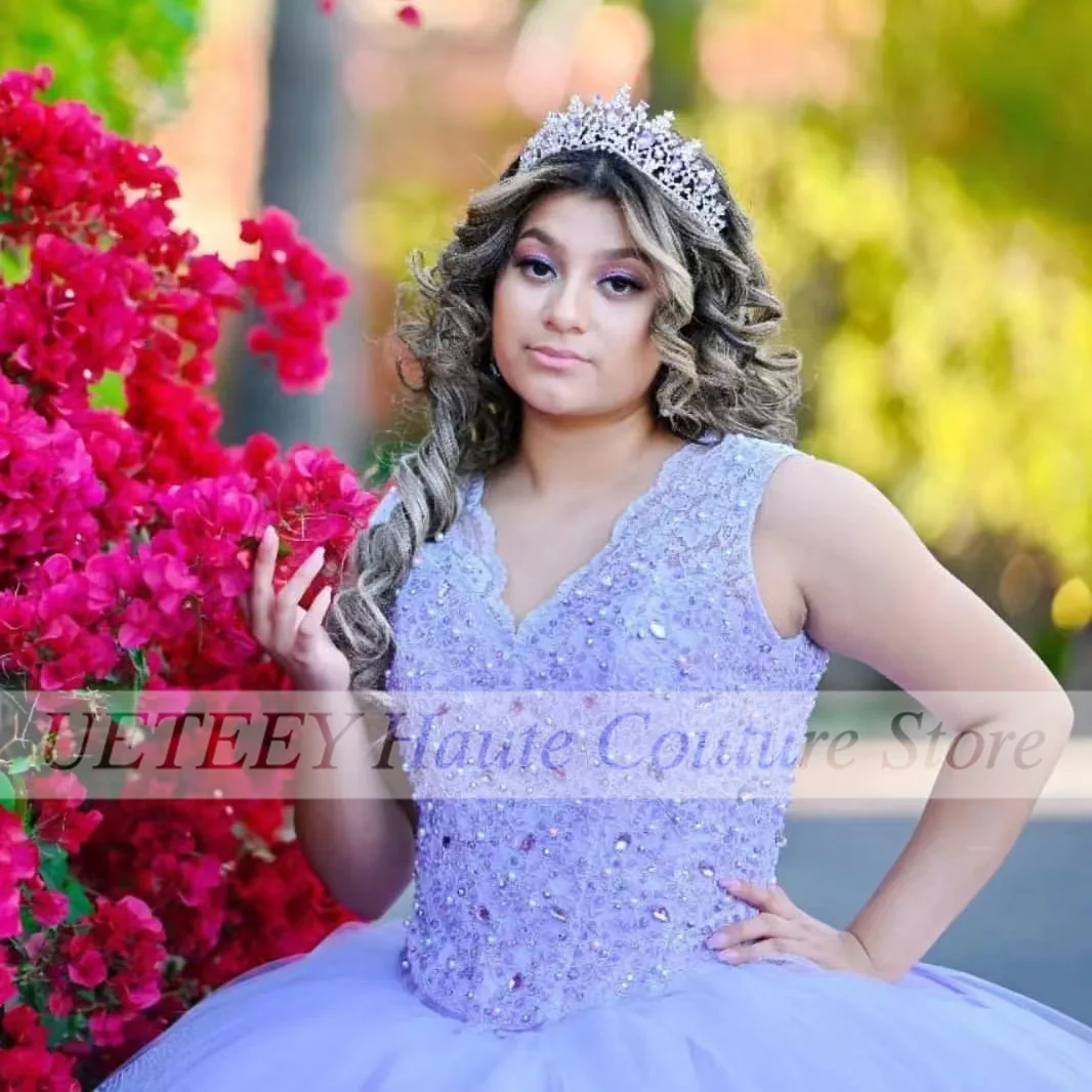 Vestido De fiesta De cumpleaños De lujo para niña, vestido De quinceañera púrpura claro De tul De lujo para niña De 16 Años, fiesta De graduación, 15 Años