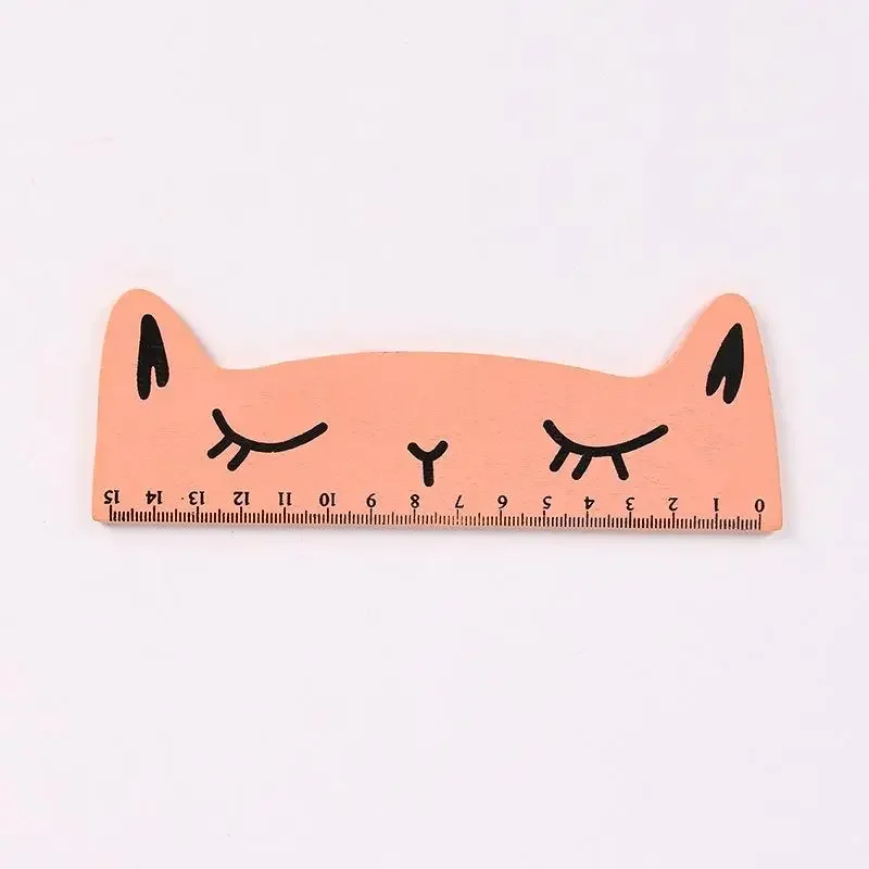 2Pcs Cute Lovely Cat Wooden Straight Ruler Measure Study Drawing Tool Student Stationery