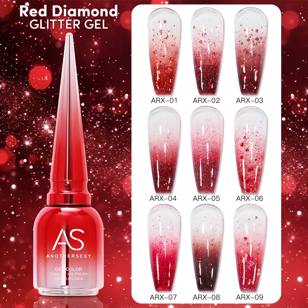 كما 15 مللي بريق الأحمر هلام طلاء الأظافر كريستال الترتر شبه دائم نقع قبالة الأشعة فوق البنفسجية هلام الورنيش مسمار الفن مانيكير قاعدة معطف فوقي فيرنيس #5