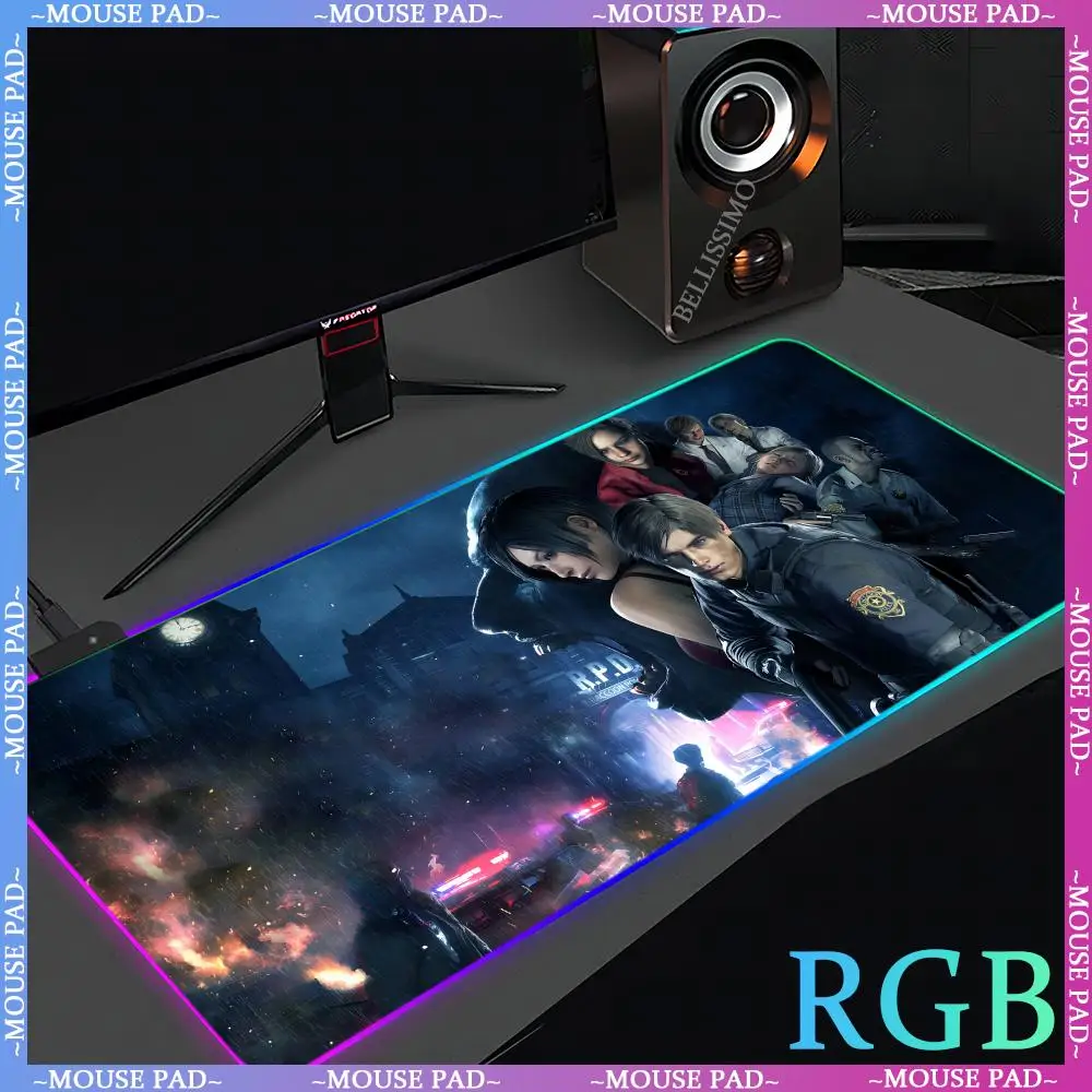 

The third horror shooting game Resident Evil series RGB mousepad non-slip rubber computer pad XXL luminous game pad keyboard pad