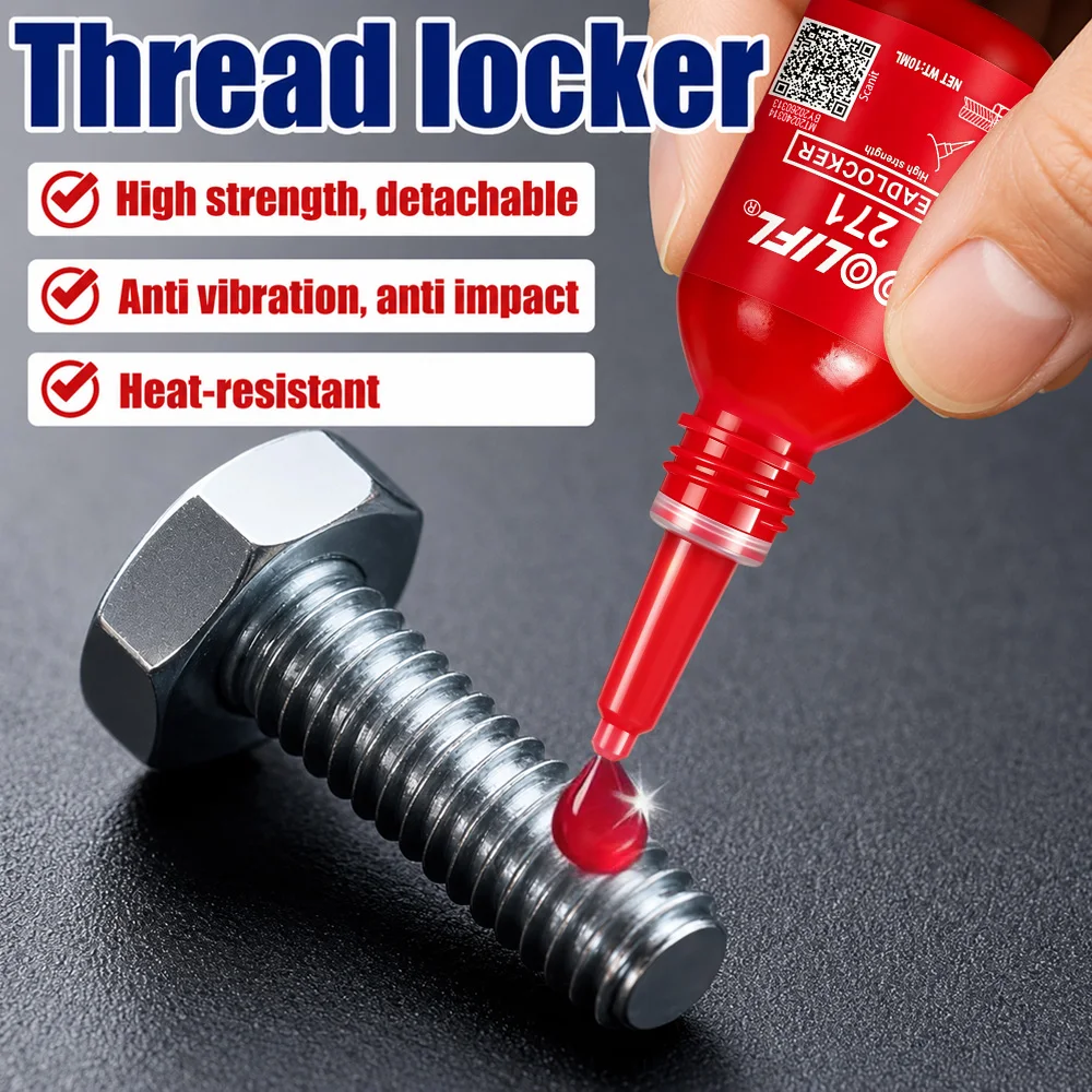 High Strength 271 Thread Locker Adhesive Anti Vibration Anti Impact Screw Lock Glue Heat Resistant Metal Bolt Nut Fastening 10ml