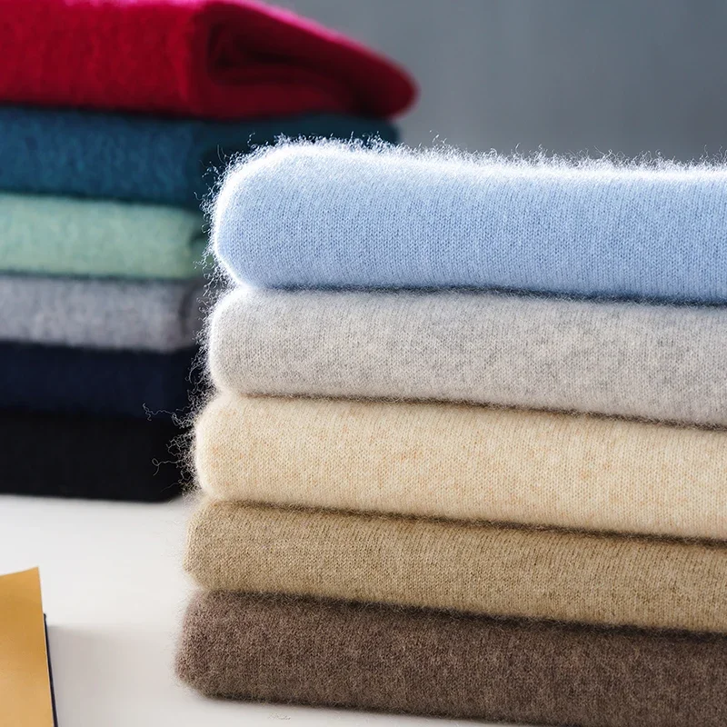 Otoño e Invierno nuevo suéter de punto 100% de lana para hombres, suéter versátil informal cálido y Simple con cuello redondo, Base de alta gama