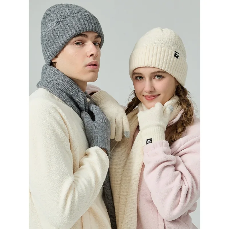 Осенне-зимняя теплая вязаная уличная лыжная шапка, шарф, комплект из трех предметов