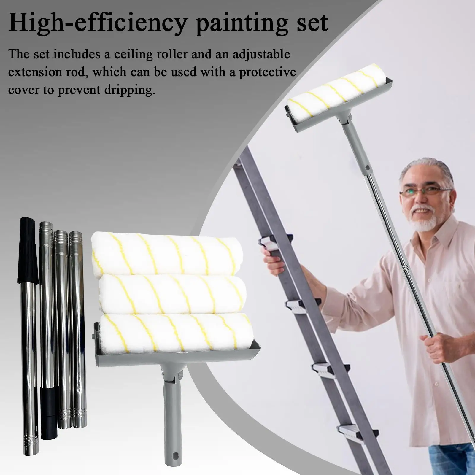 Paint Roller Kit Professional Painting Supplies Set Comfortable Tool With Extension Pole For Wall Ceiling Room Renovation