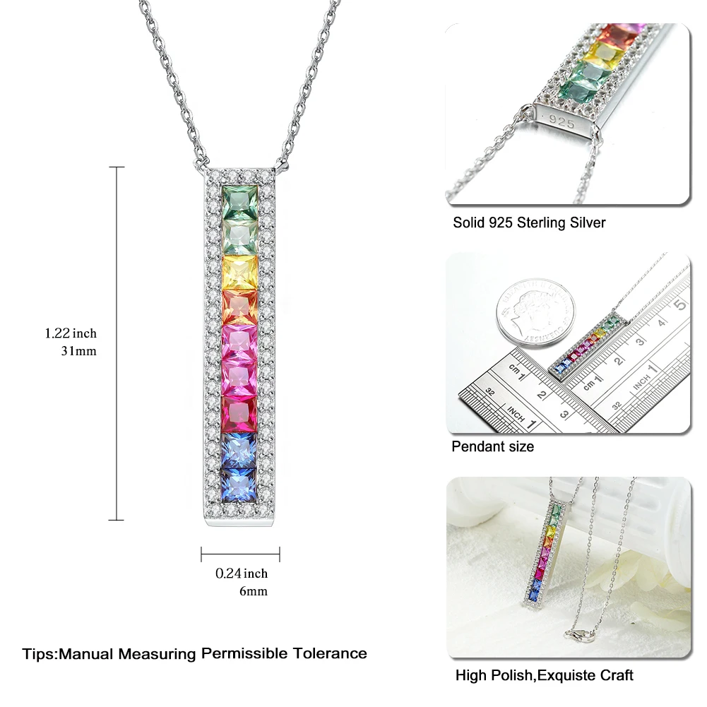 Imagem -05 - Sterling Silver Vertical Bar Colar de Pingente para Mulheres Jóias Finas Criado Gemstone Colar Colorido 2.0ct gz Zongfa-925