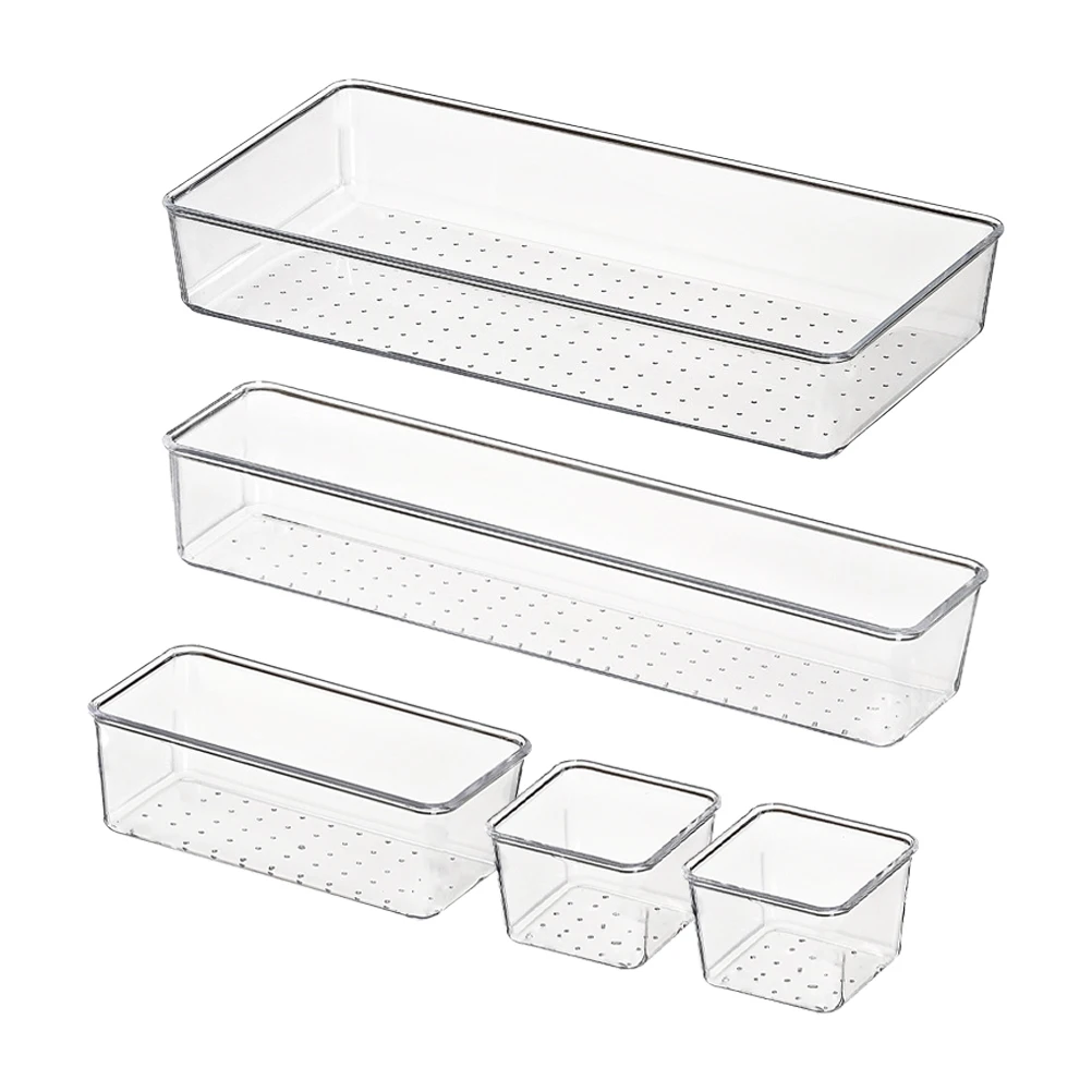 

5 pcs Drawer Storage Trays Strong Plastic Desktop Organizer Boxes For Cosmetics Sundries Storage Boxes Free Combined Drawer