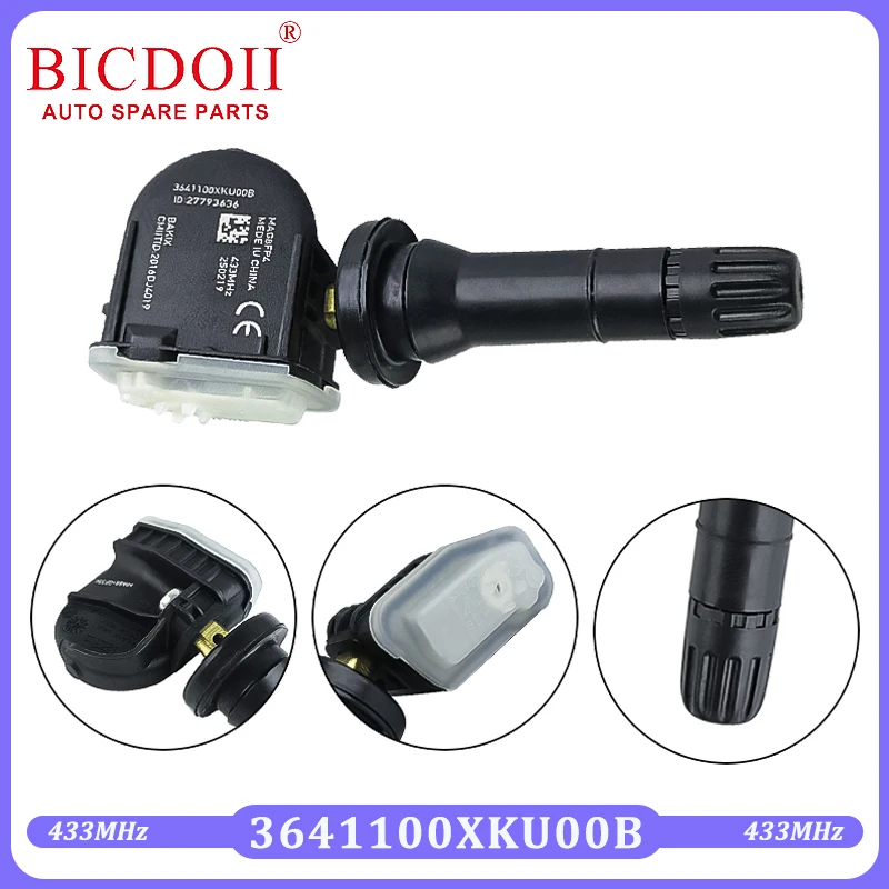 Conjunto de 1/2/4 pces 3641100xku00b preto sensor de monitor de pressão dos pneus do carro apto para great wall wingle c30 5 6 7ev 2018-2020 433mhz tpms