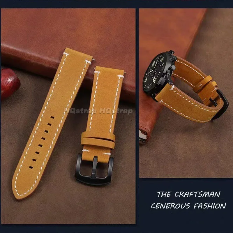 Кожаный ремешок в стиле ретро 18 мм, 19 мм, 20 мм, 21 мм, 22 мм, 24 мм, мягкий ремешок, водонепроницаемый браслет для ремешка для часов Seiko, быстросъемный браслет