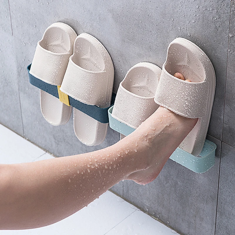 Slipper Hooks Bathroom Wall Mounted Punch-Free Slipper Racks Self-Adhesive Storage Rack for Slipper Shoes Hanger Holder