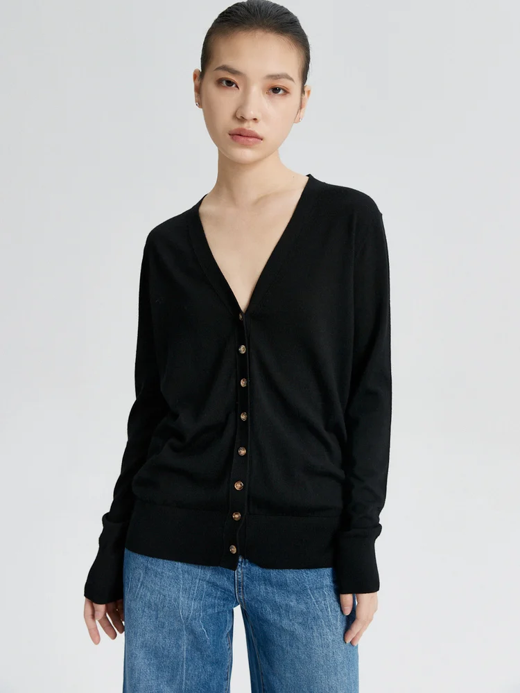 

Ele V-Ne Long Sve шерстяной открытый кардиган женский модный вязаный свитер мягкий удобный для поездок на работу чистый цвет