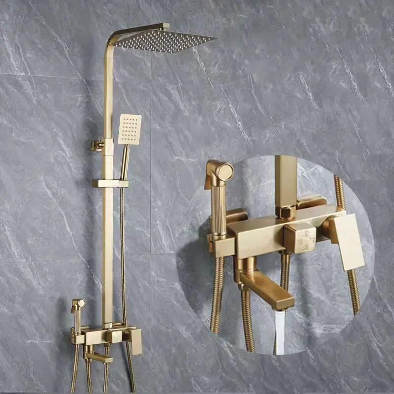 Ruskin shower shower set, household bathroom all-copper simple pressurized bath, split toilet bathroom