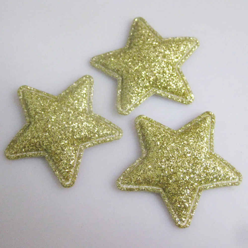 PANNEO About 34MM Glitter Star Appliques For Craft Design 50Pcs Multicolors DIY Scrapbook Headwear Ornament Clothes Accessories