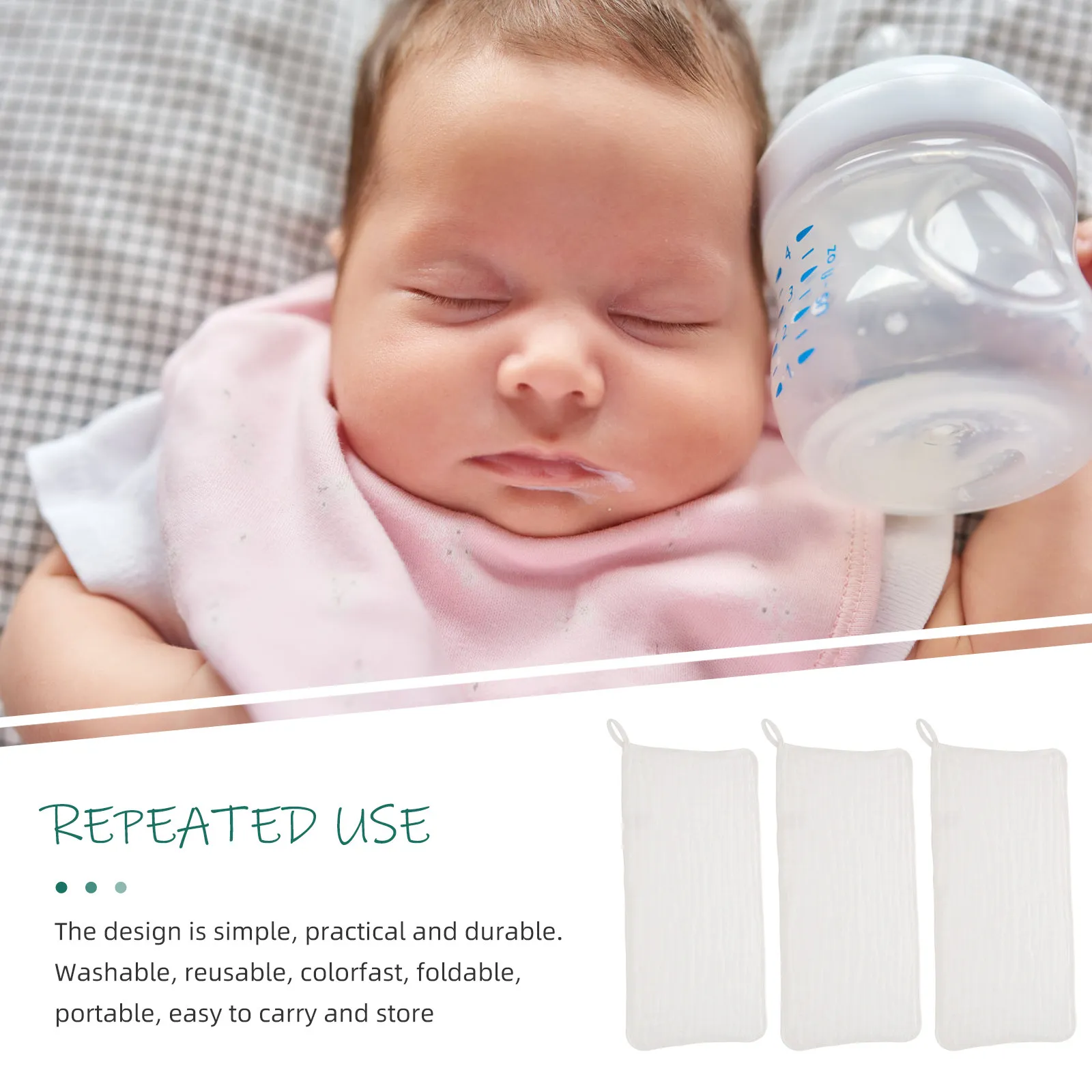 3Pcs Soft Absorbent Burp Cloths Baby Girl Boy Burp Towels for Spit Up Drool Milk Protection Convenient Storage Full Shoulder