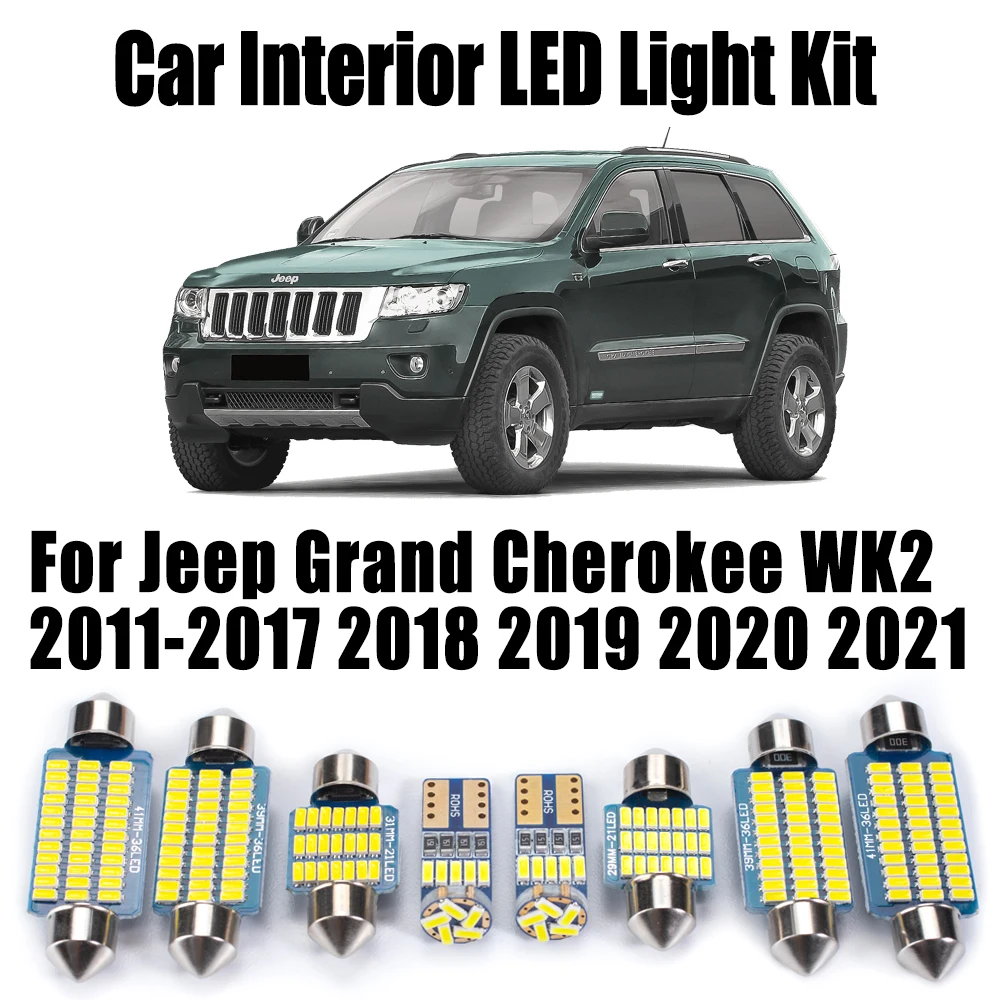 

15Pcs Canbus Car LED Interior Map Dome Vanity Mirror Light Trunk Bulbs Kit For Jeep Grand Cherokee WK2 2011- 2018 2019 2020 2021