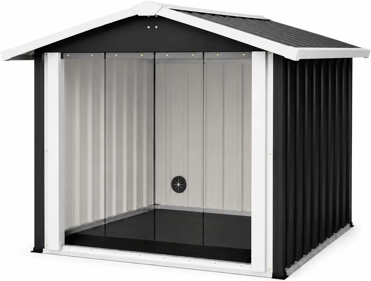 Medium Large Dogs 40 Inch Heavy Duty Metal Dog House Outdoor Dog Shelter Raised Floor Pvc Curtain Vent Sloped Roof Weather Resis