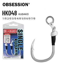 OBSESSION HK048 2 개/가방 느린 지그 싱글 후크 강화 고 탄소 낚시 후크 1/0-7/0 바닷물 금속 지그 보조 후크