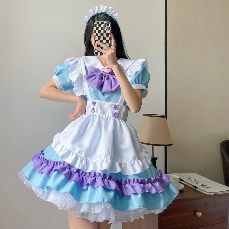 Różowy damski strój pokojówki Anime długi czarny biały fartuch sukienka sukienki Lolita Kawaii mężczyźni kawiarnia przebranie na karnawał Goth MN8