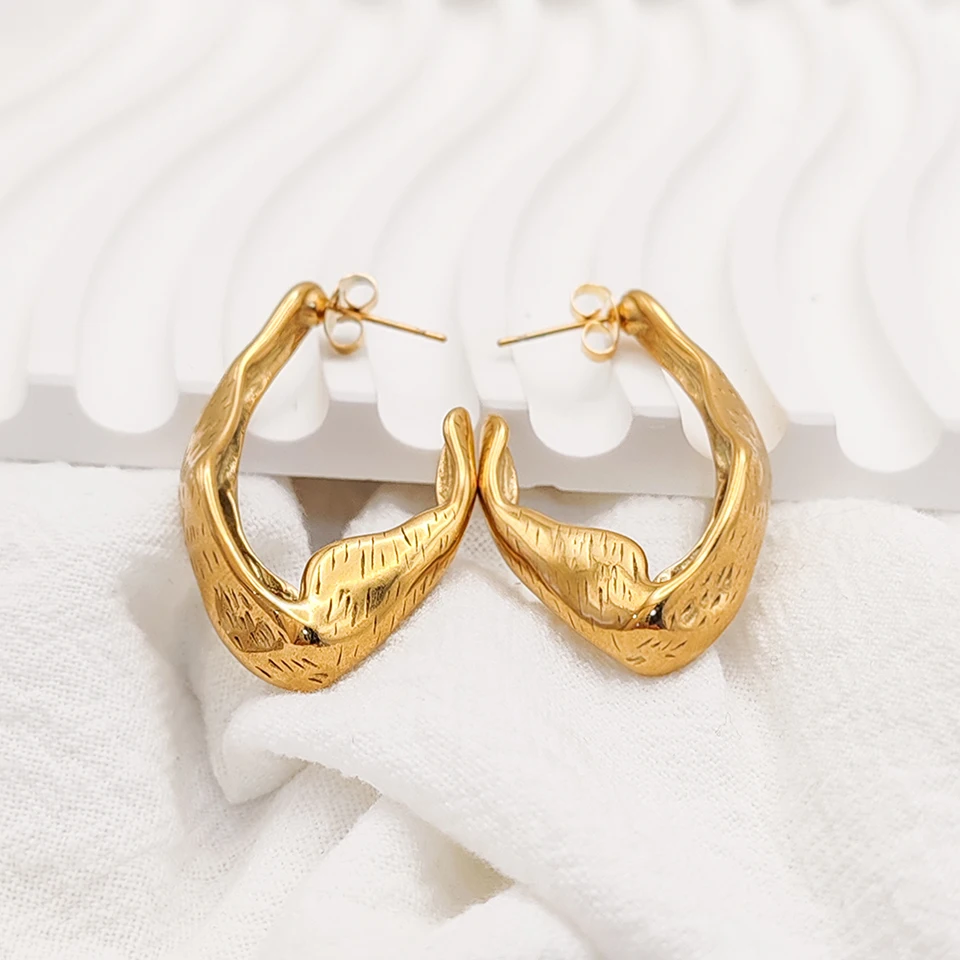 Hiraeva Textured Twisted Hoop Earrings For Women Stainless Steel Minimalist Fashion Jewelry