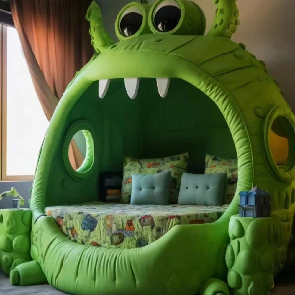 Large two-dimensional animal frog monster bed, leather fabric plush, light luxury minimalist cream wind bed
