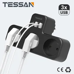 TESSAN USB przejściówka Adapter Multi Outlets z 3 gniazdami 3 porty USB 6 w 1 złodziej gniazdo europejski wiele wtyczka zasilania Strip dla domu