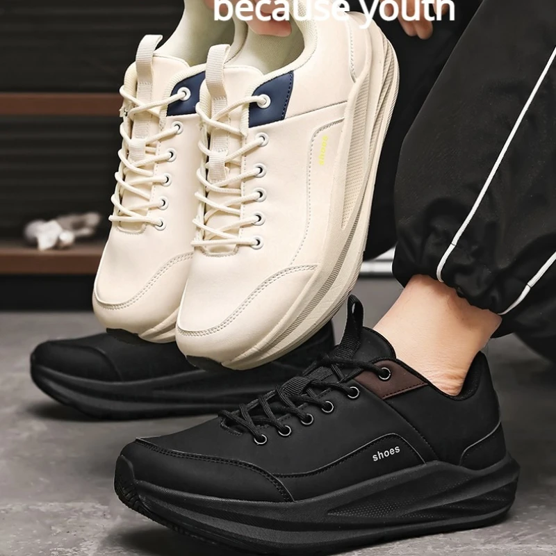 

Round-toe Flyweave Lightweight High-quality Solid Color Breathable Lace-up Thick-soled Flat Men's Casual Sports Running Shoes