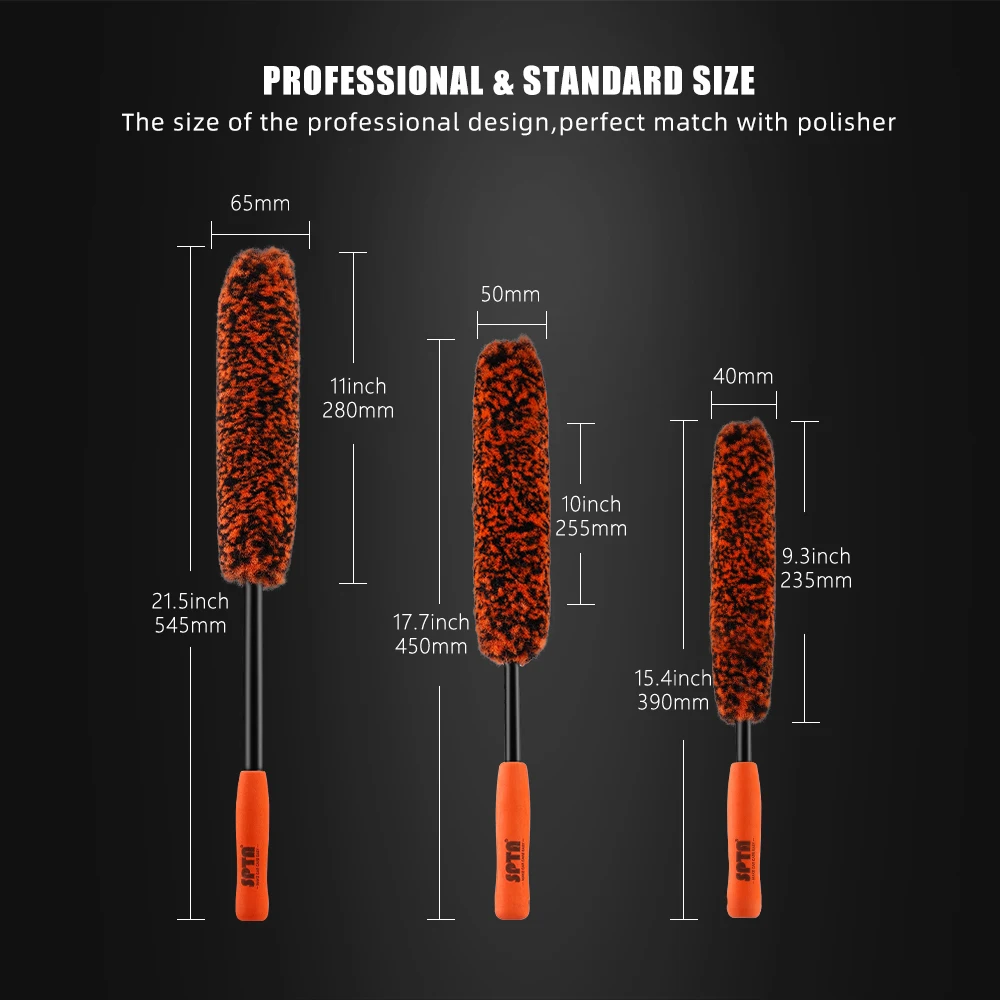 SPTA 자동차 휠 허브 청소 브러시, 유연한 긴 핸들 프리미엄 울 림 브러쉬 키트 세트, 세척 도구, 단일 판매