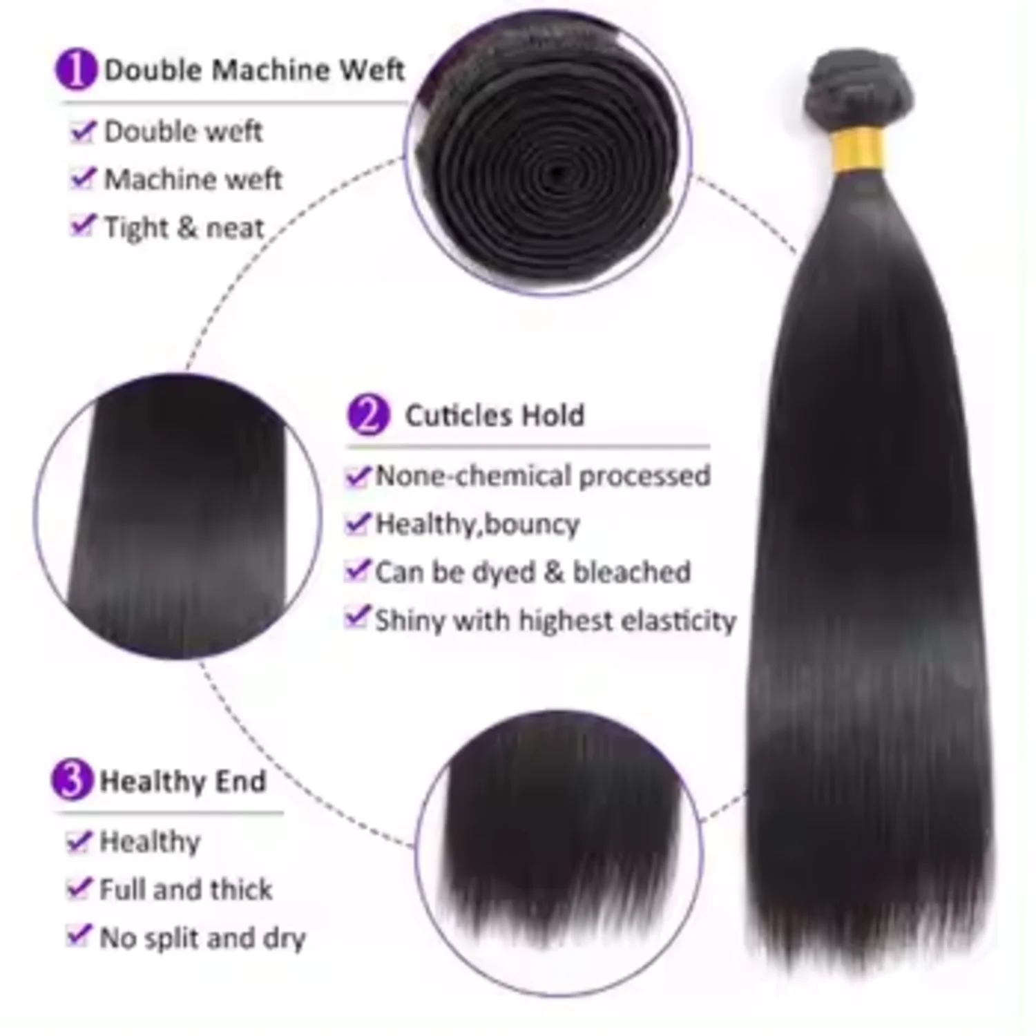 Pacotes peruanos do cabelo reto para mulheres negras, extensões de Remy do cabelo humano, 10A, 14-32"