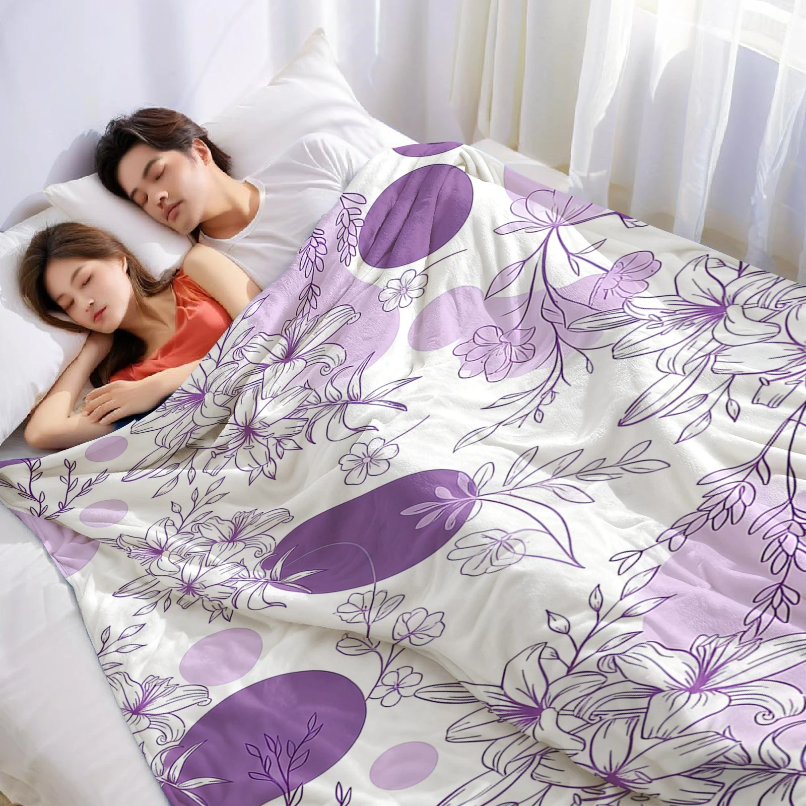 Lilac Lily Sketch Christmas Fleece Throw Blanket Soft Warm Cozy Xmas Home Decor for Bed Sofa Couch Holiday Present