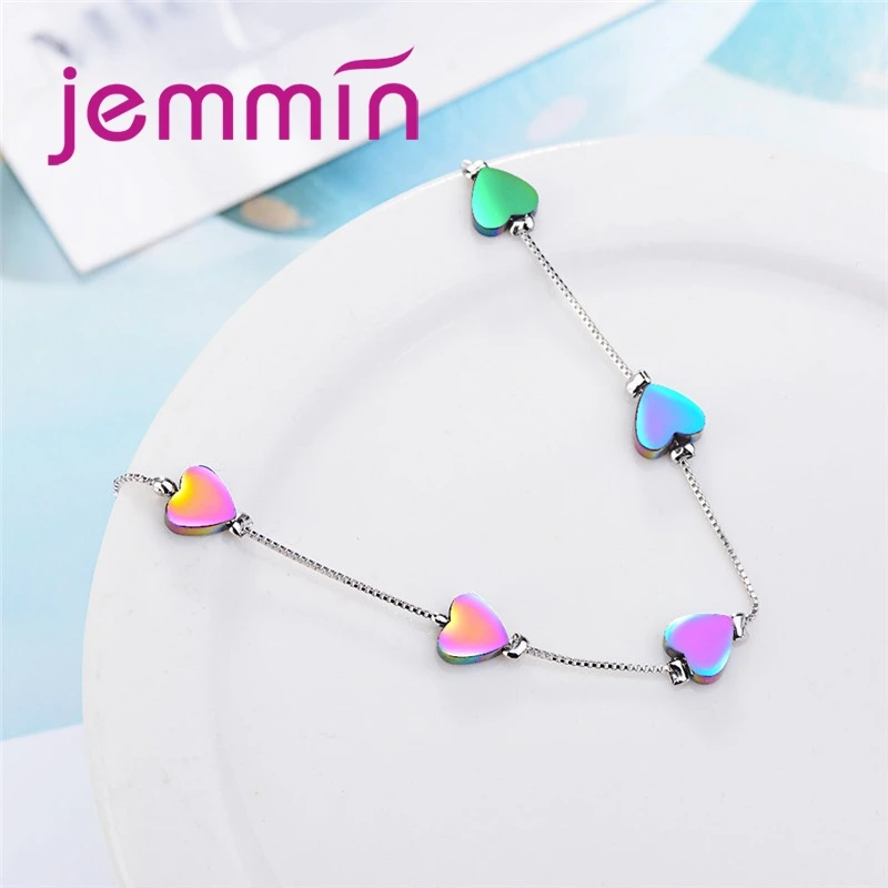 Fashion Girls Collections Party Dazzle Noble Colorful Heart 925 Sterling Silver Bracelet For Best Friend Friendship Gift