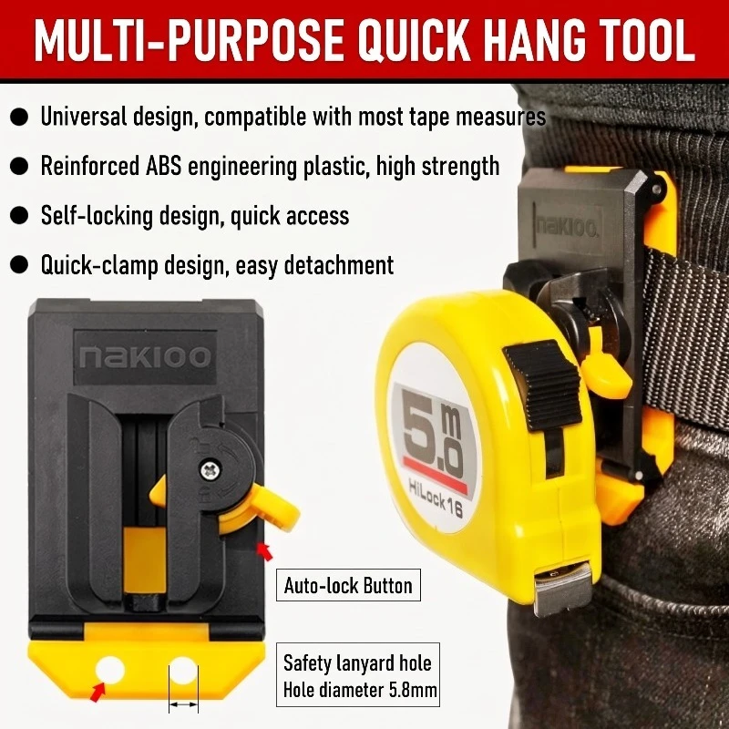 NAKIOO Tape Measure Quick Release Belt Clip Measuring Tape Waist Holster Hook Carpenter Electrician Belt Hanger Safety Buckle