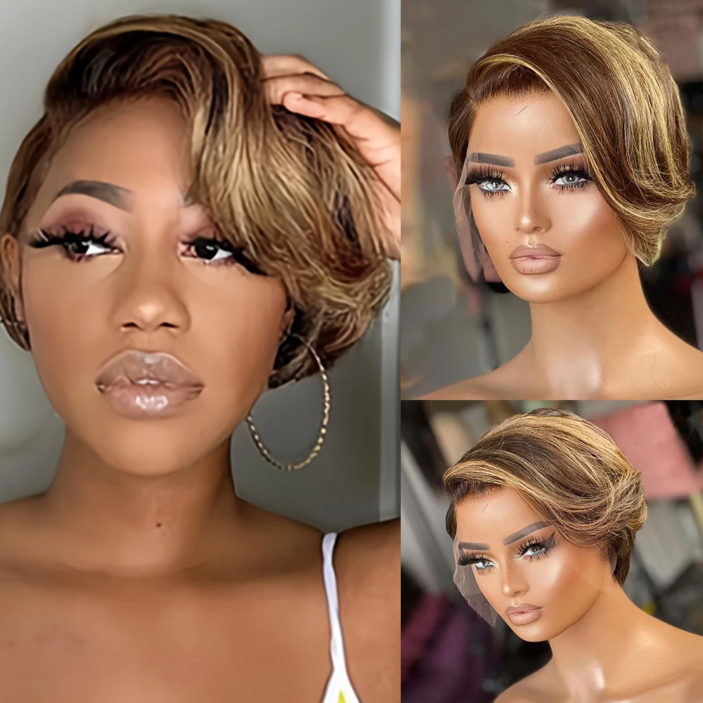 13x4x1 Lace Front Pixie Cut Bob Wig | 150% Density Human Hair For African Women | 6 Inch Short Pre-Plucked Wig