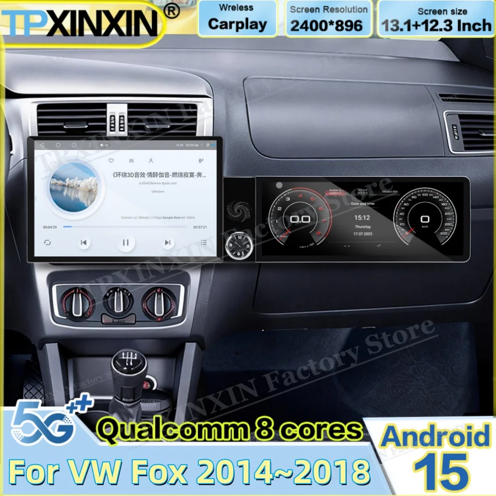 For VW Fox 2014~2018 Android Auto Dual Screen interaction Car Radio Stereo Receiver Multimedia Player GPS Navigation Head Unit