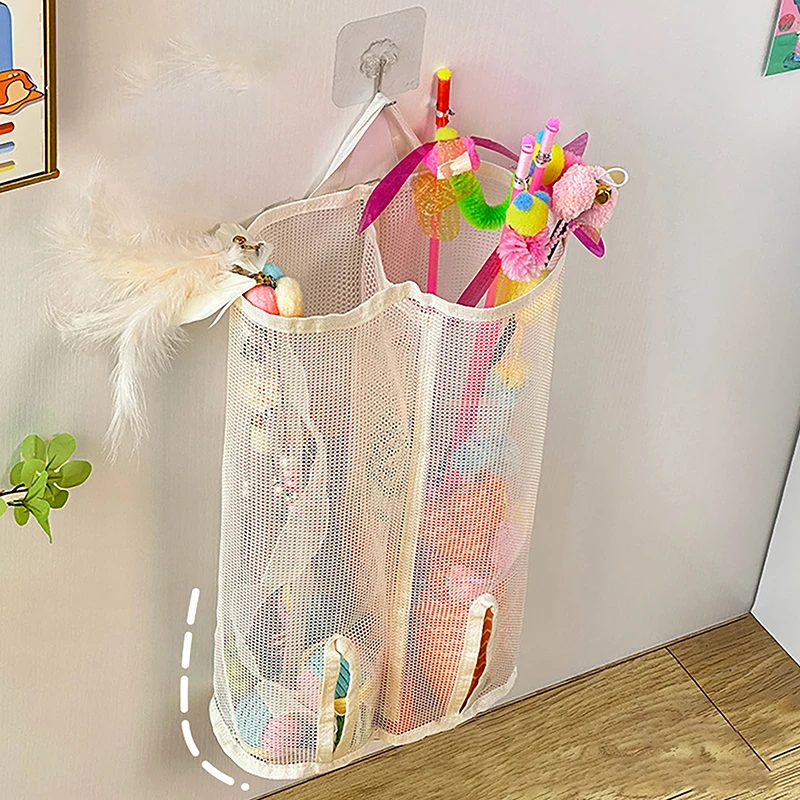 Настенная сетчатая сумка для хранения кошачьих палочек — подходит для игрушек для домашних животных, хранения игрушек для кошек, сумка для хранения игрушек для щенков без съемки места