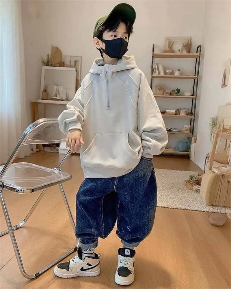 

Boys Casual Hoodie Sweatshirt Spring Autumn Streetwear Kids Loose Hooded Clothing Teen Cool Long Sleeve Pullover Children Wear
