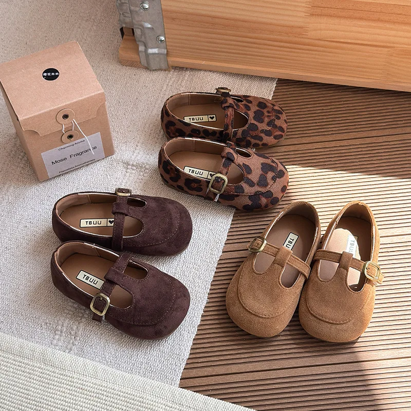 

Girls' Soft-Sole Suede Loafers – Flexible Slip-On Shoes for Toddlers & Kids, Comfortable Vintage Style School Shoes