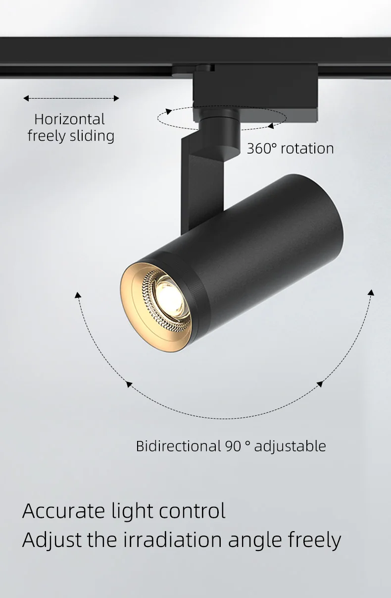 Aisilan Adjustable beam angle 10-50 degree Led Track Spotlight Aluminum Ceiling Black Track Lighting Spot Rail office  shop